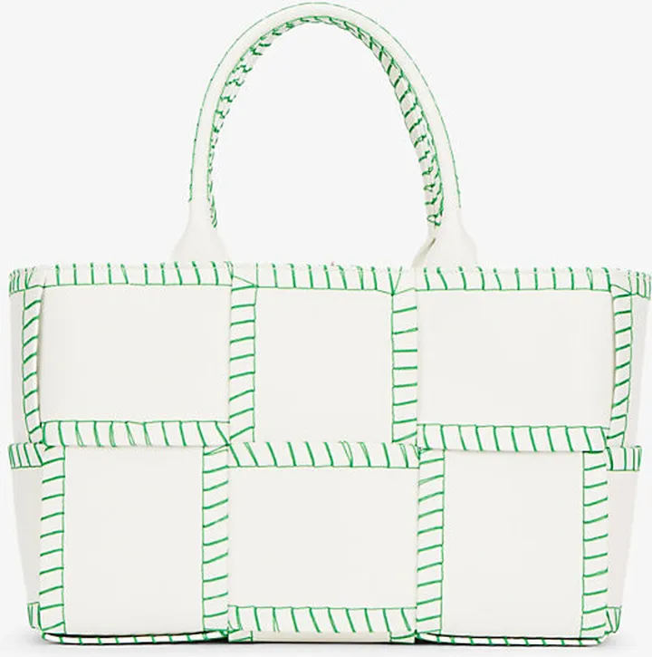 Womens White Parakeet Arco Small Intrecciato Leather Tote bag