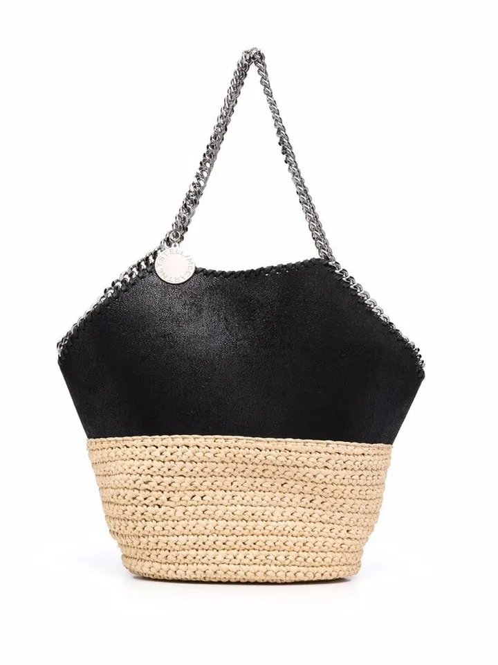 Falabella panelled straw shoulder bag