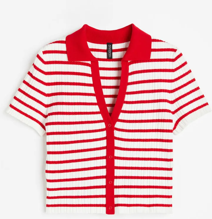 Rib-knit Top with Collar