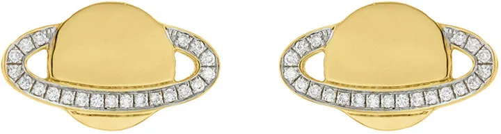 Diamond Saturn Yellow Gold Stud Earrings