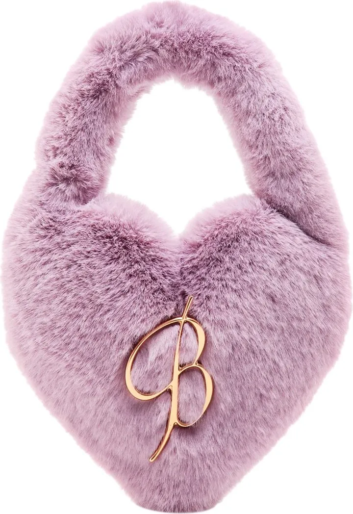 Faux fur handbag with metal monogram
