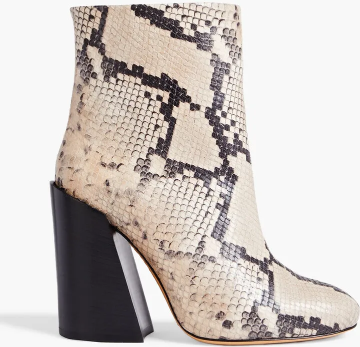 Snake-effect leather ankle boots