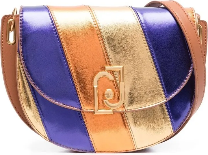 Metallic-Stripe Curved Crossbody Bag