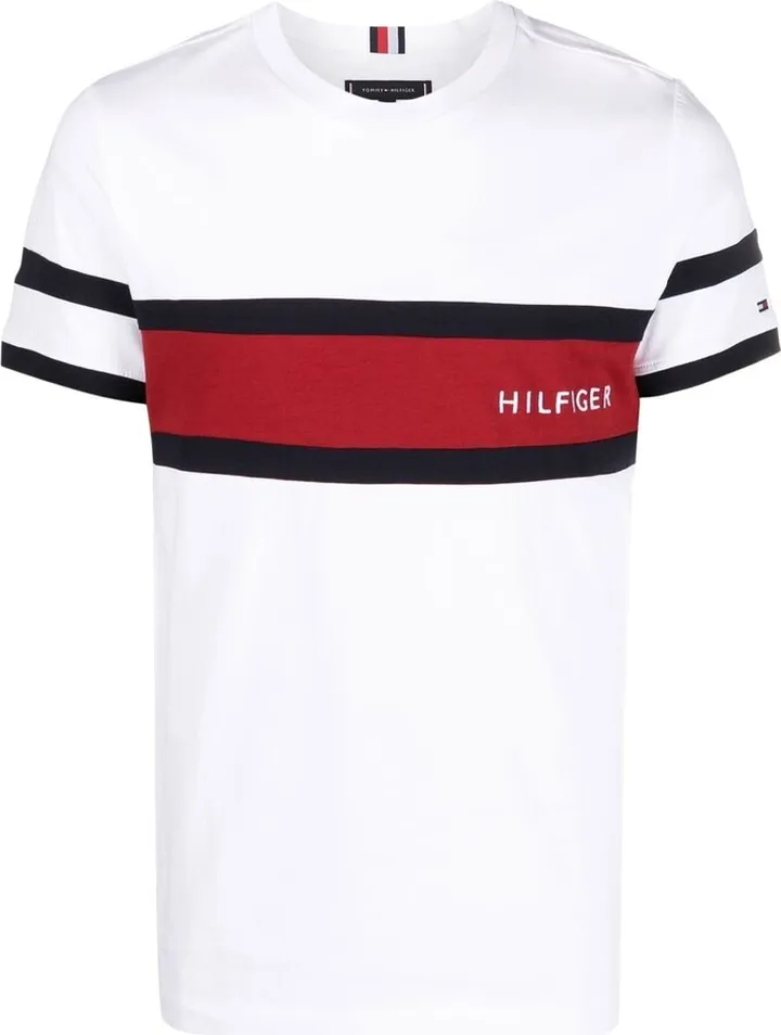 striped chest embroidered logo T-shirt