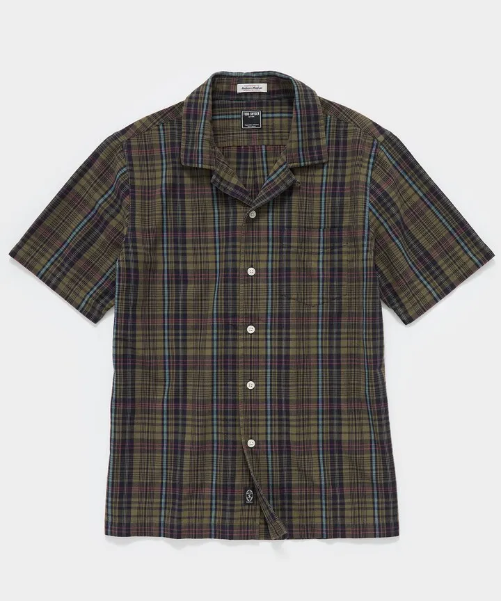Short Sleeve Camp Collar Shirt in Green Check