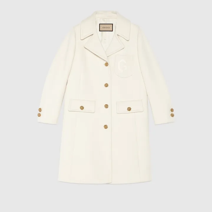 Double G embroidery wool coat