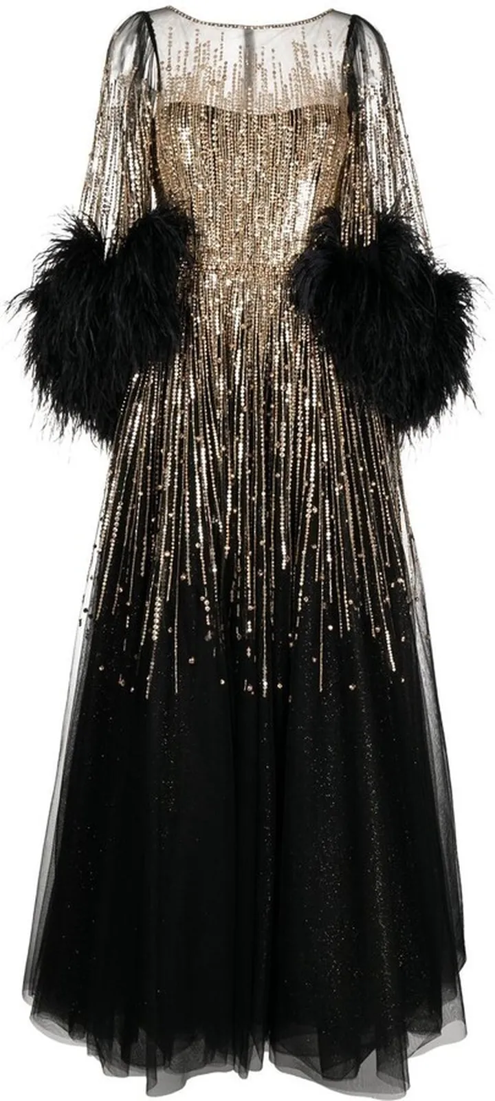 Lilian feather-detail sequin gown