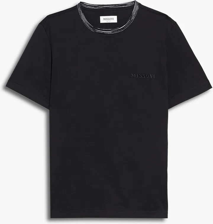 Embroidered space dye-trimmed cotton-jersey T-shirt