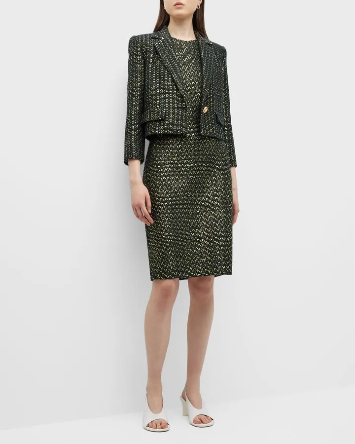 Sleeveless Textured Paillette Bonded Knit Dress