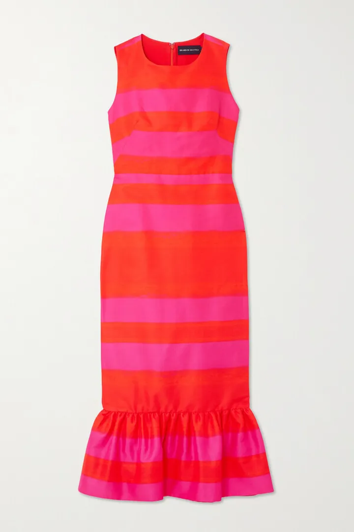 Brandon Maxwell - Ruffled Striped Cotton And Silk-blend Faille Midi Dress - Pink