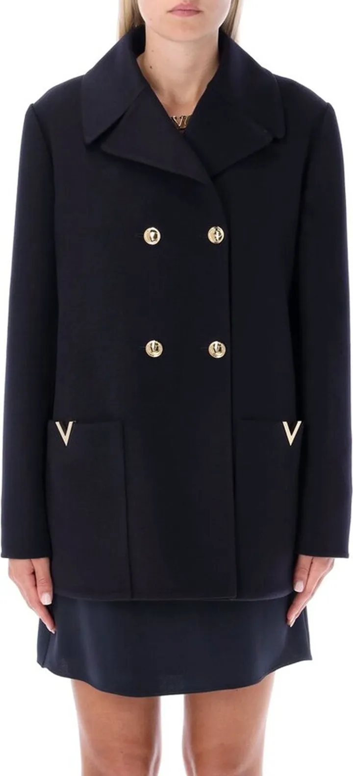 Valentino VLogo Plaque Long-Sleeved Peacoat