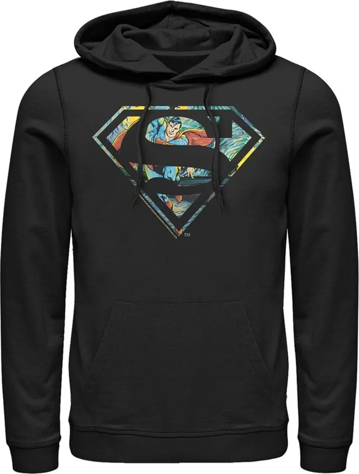 Men's Superman Action Panel Shield Logo Pull Over Hoodie - Black - Large