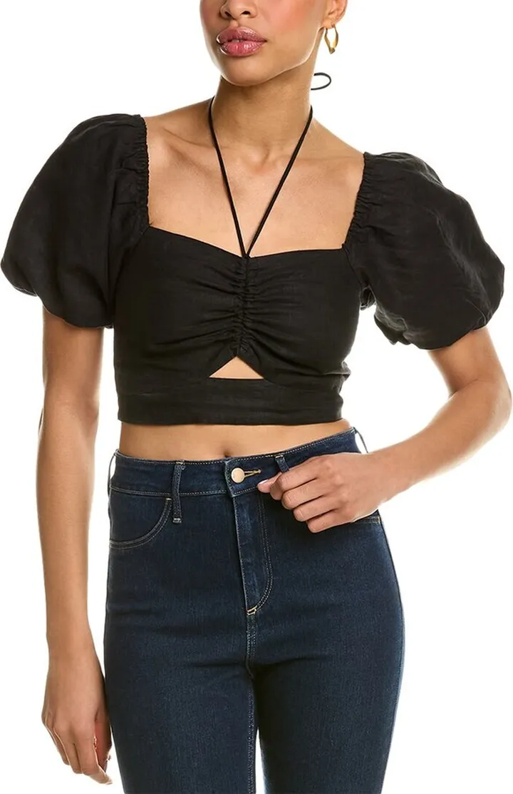 Boden Halter neck Cutout Linen Crop Top