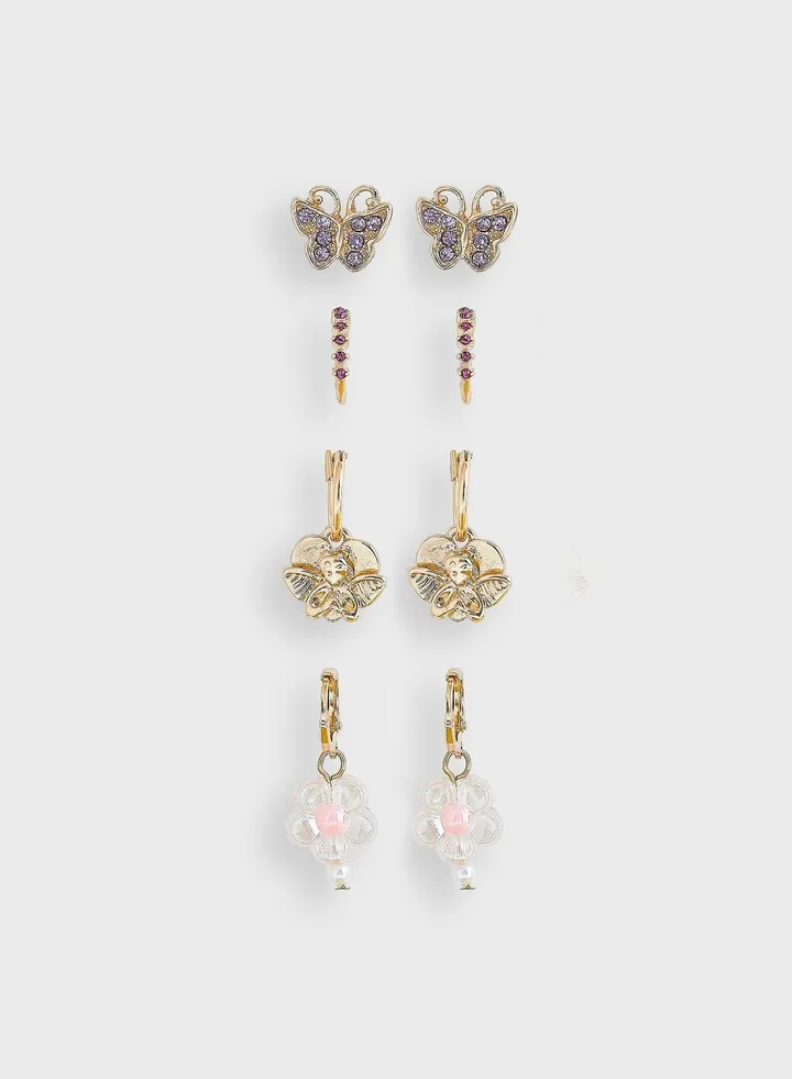 4 Pack Butterfly Huggie Earrings