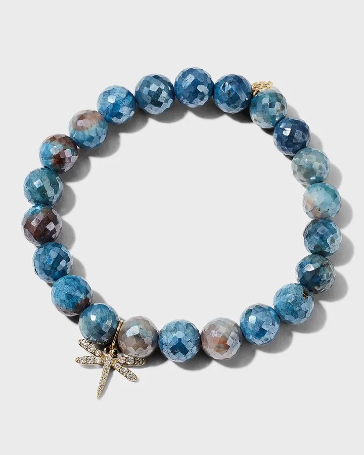 8mm Silicatite Bead Bracelet with Diamond Dragonfly Charm
