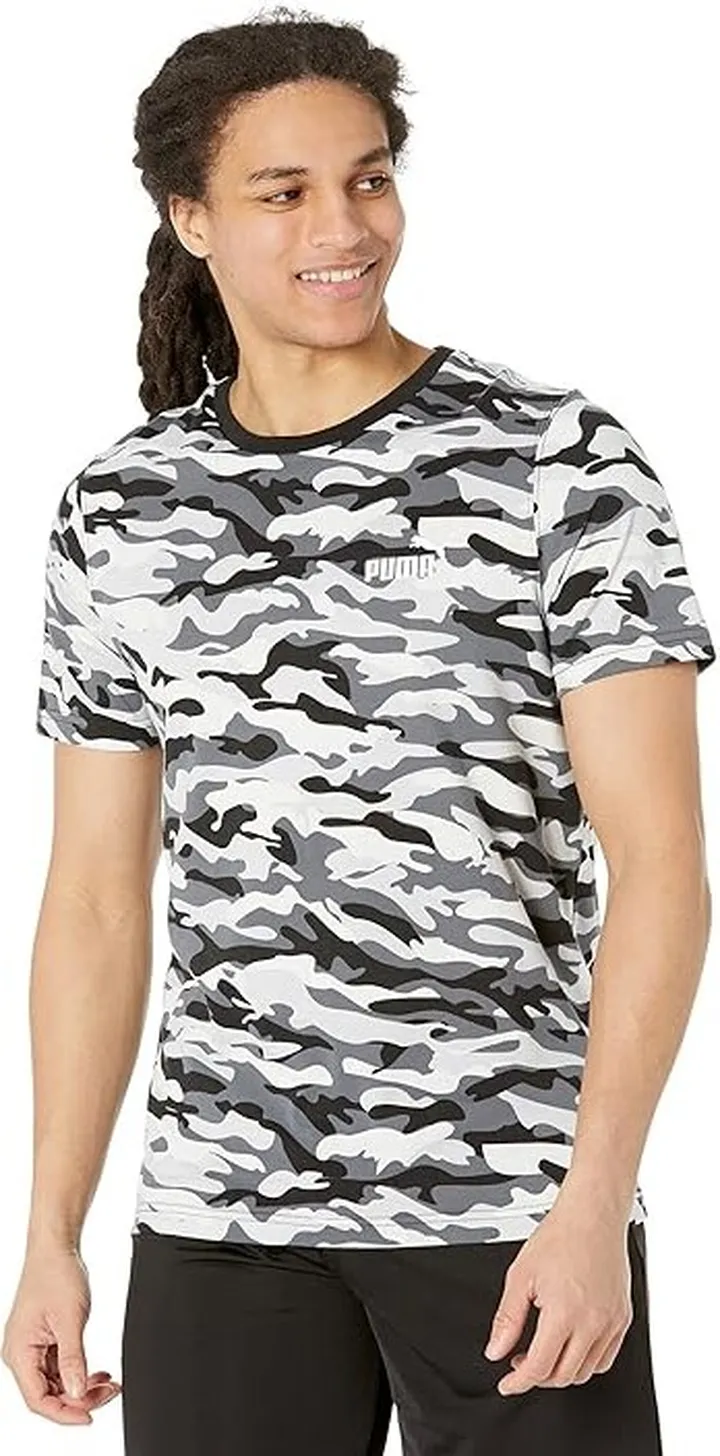 PUMA Essentials + Camo All Over Print Tee (Puma Black) Men's Clothing