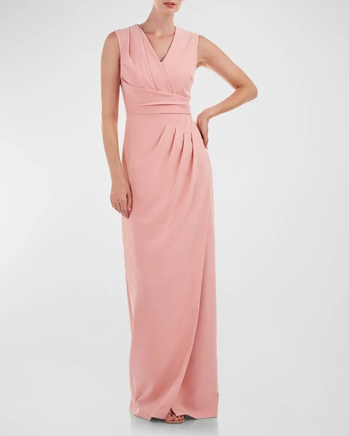 Pleated Sleeveless Stretch Crepe Gown