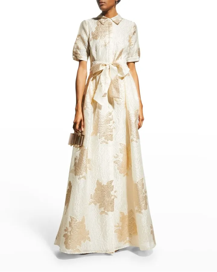 Half-Sleeve Textured Jacquard Shirt Gown