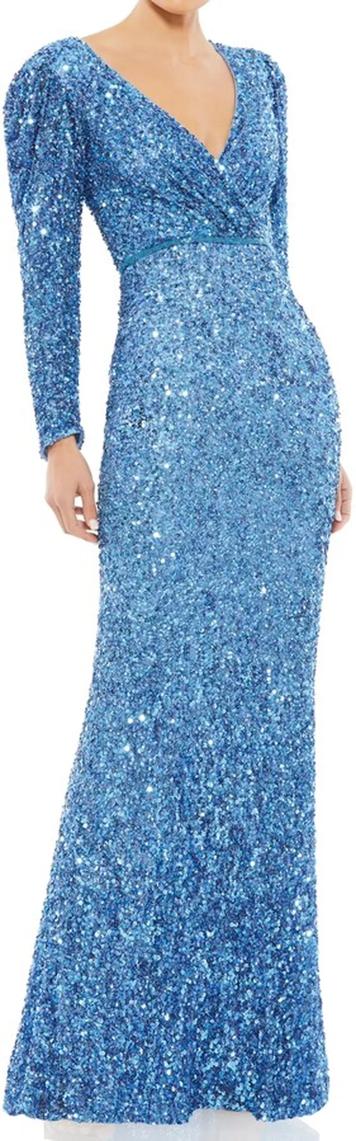 Long Sleeve Sequin Trumpet Gown