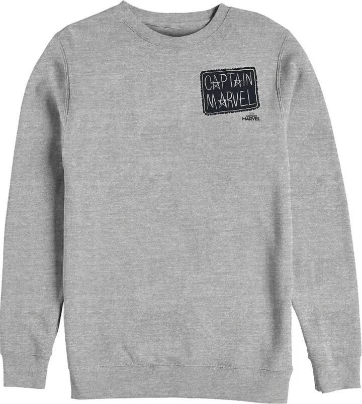 Men's Marvel Captain Marvel Crayon Patch Logo Sweatshirt - Athletic Heather - Large