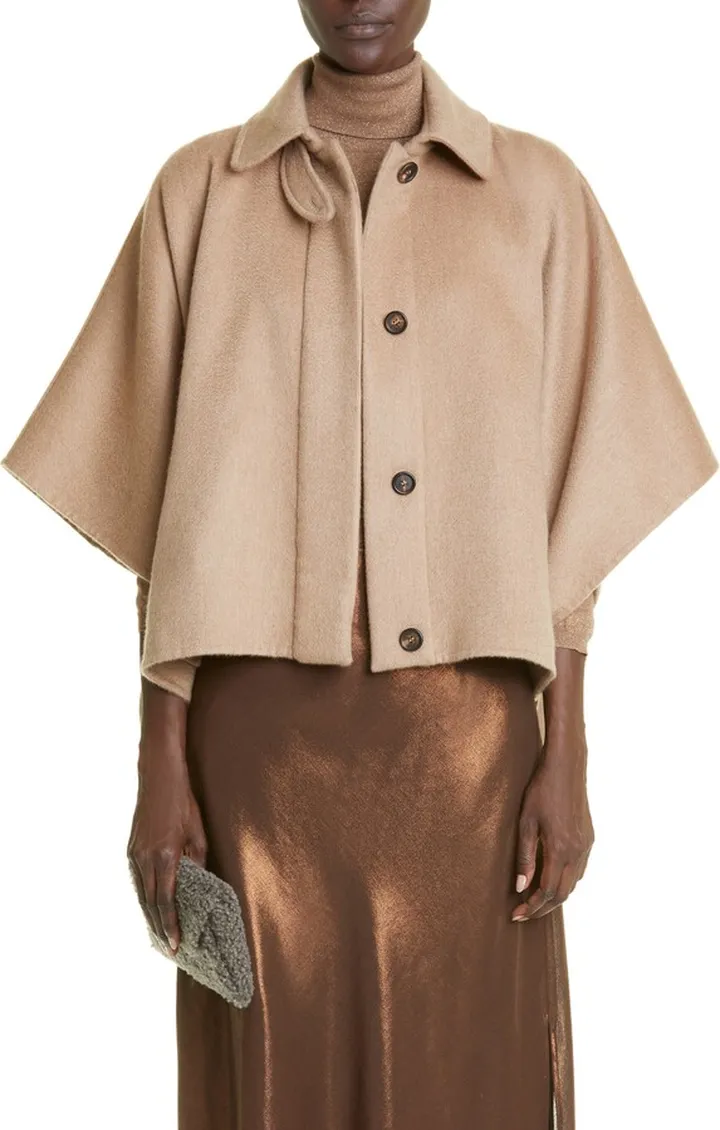 Beaded Sleeve Tab Cashmere Cape