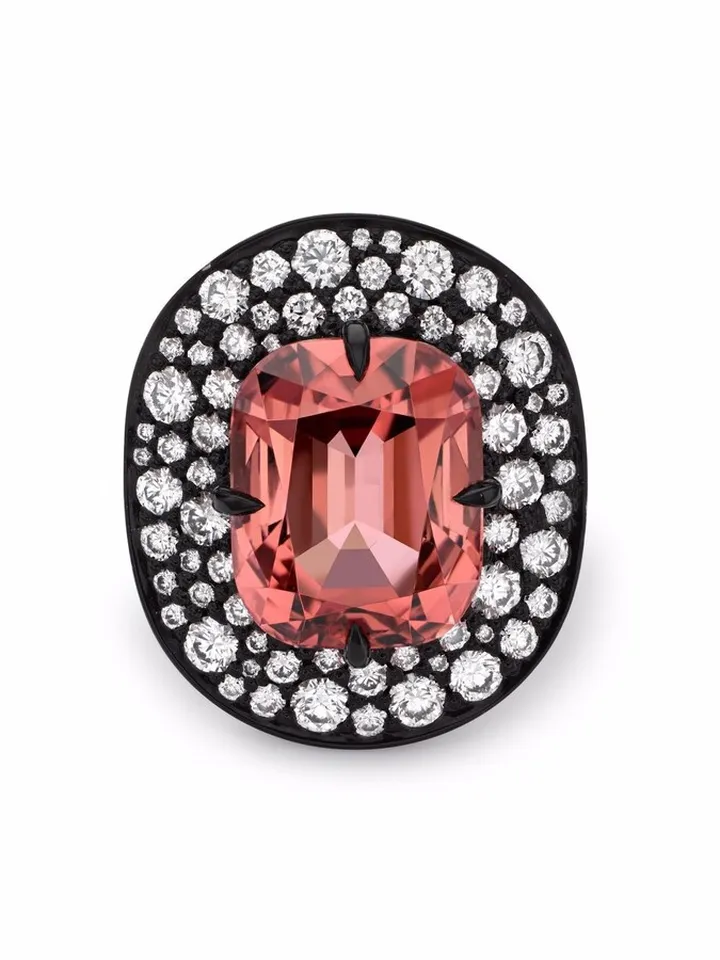 platinum Snowstorm tourmaline and diamond ring