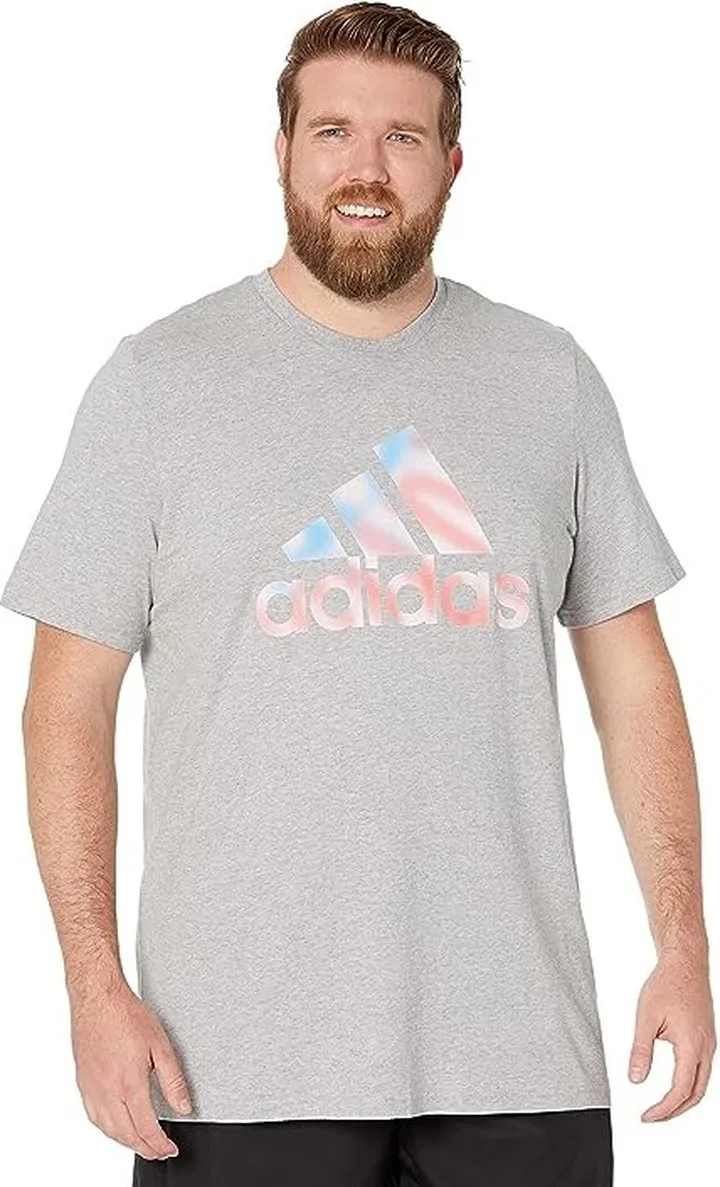 adidas Americana Badge of Sport Tee - Tall (Medium Grey Heather) Men's Clothing