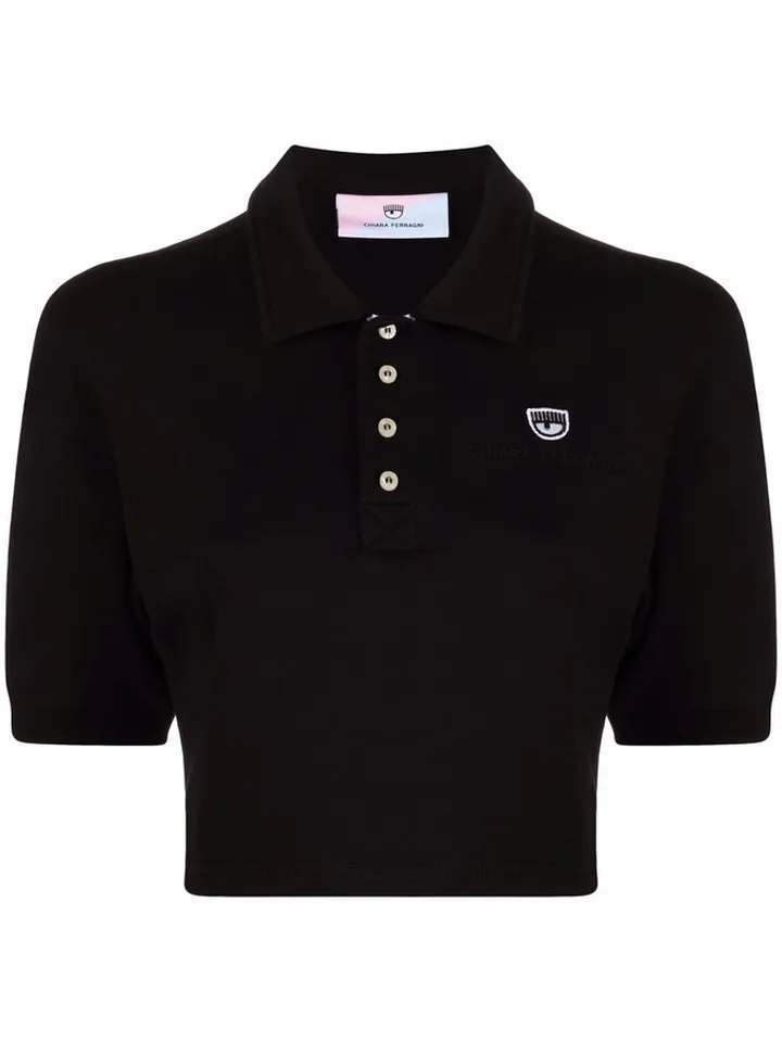 Embroidered Logo Cropped Polo Shirt