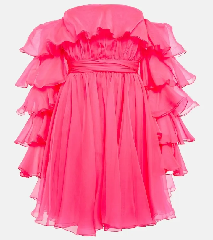 Off-the-shoulder silk minidress