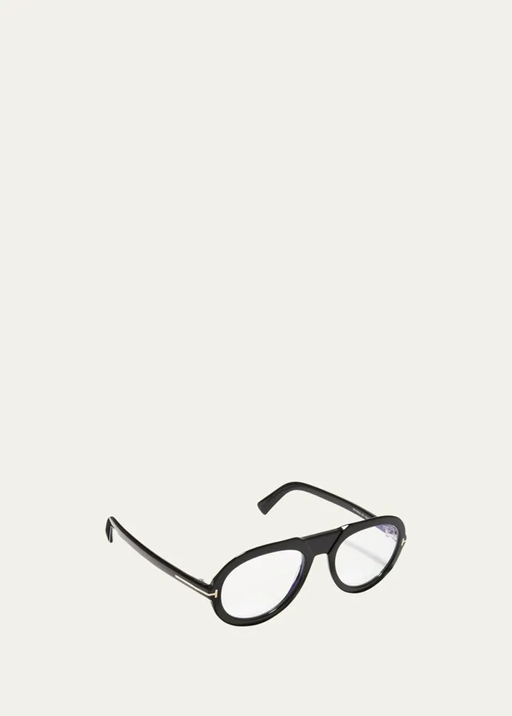 Men's T-Logo Blue-Block Round Optical Glasses