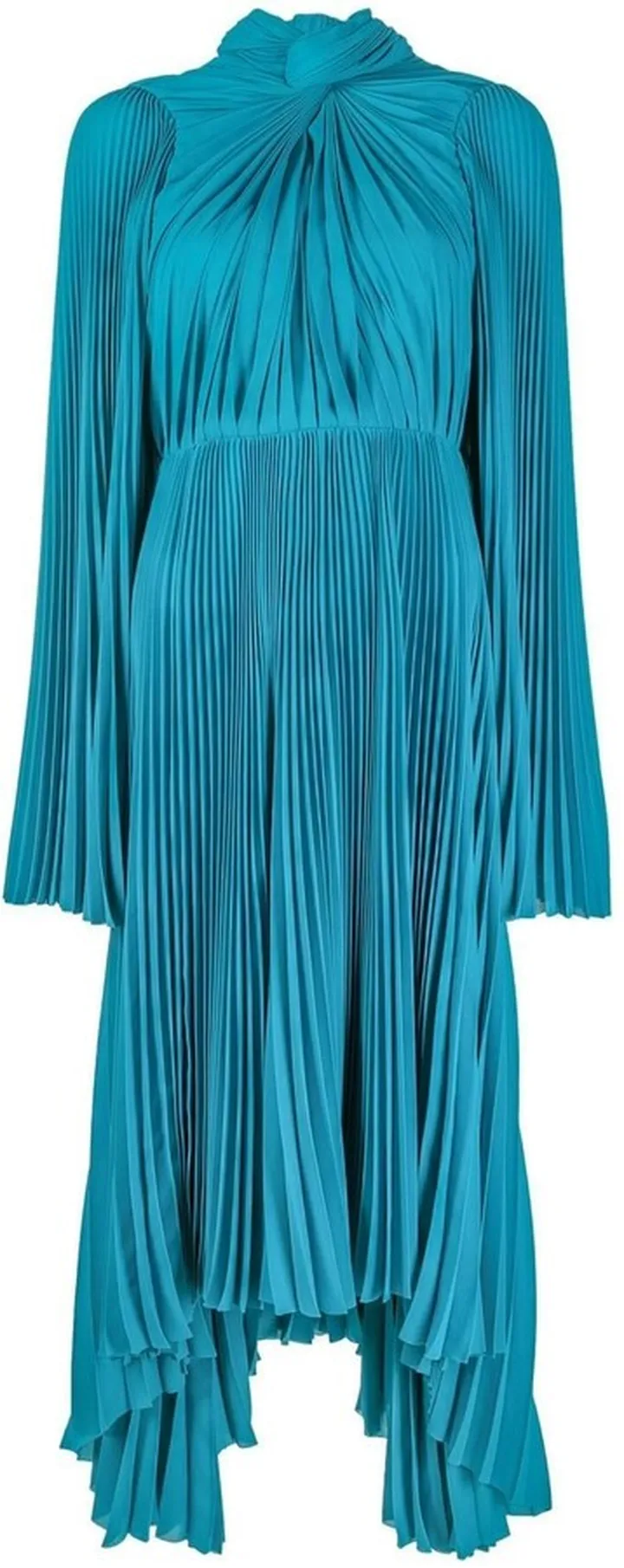 Twist-Neck Pleated Midi Dress