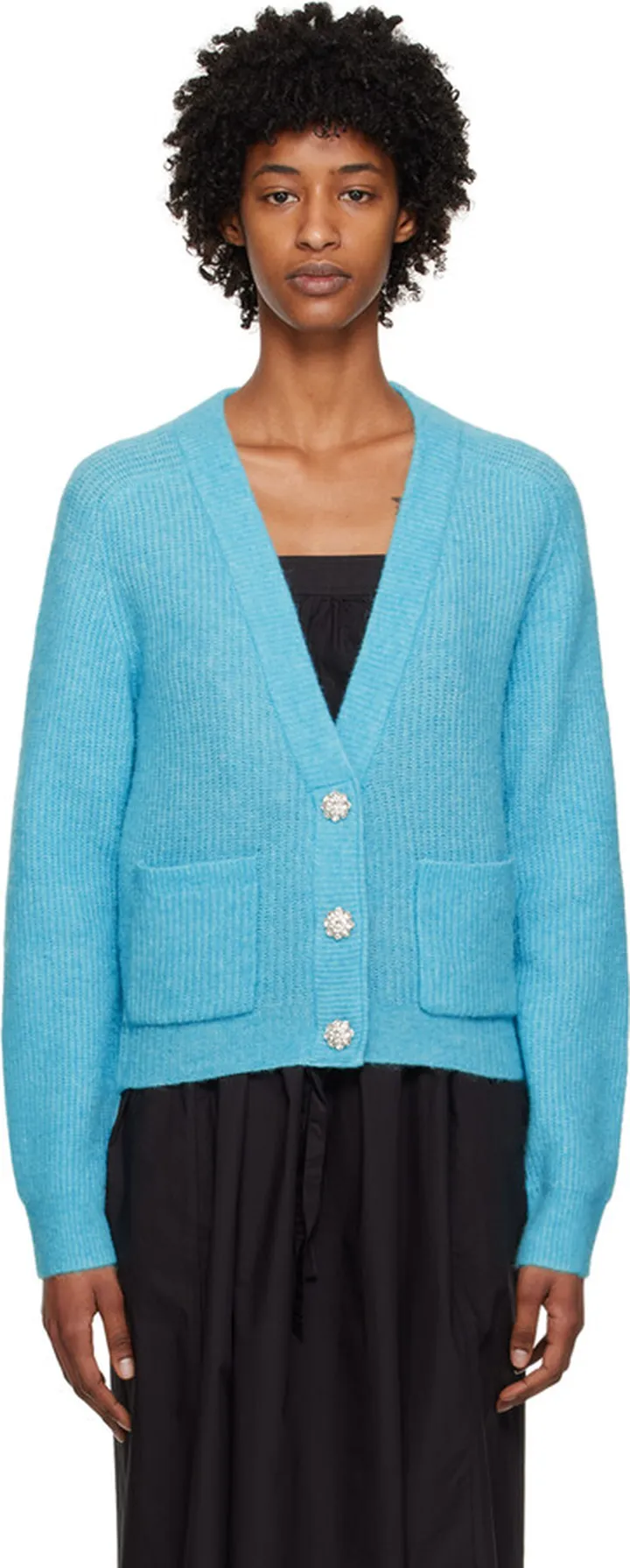 GANNI Blue Crystal-Cut Cardigan