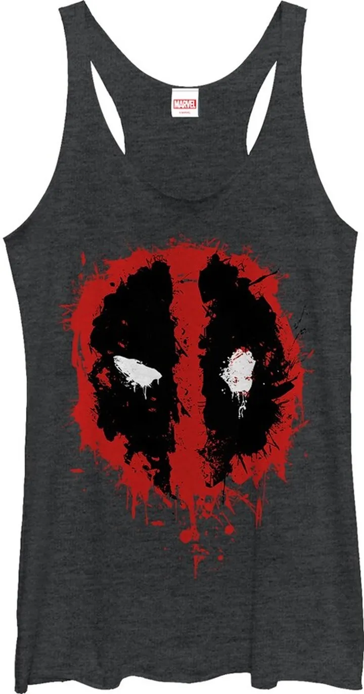 Women's Marvel Deadpool Splatter Icon Racerback Tank Top - Black Heather - Medium