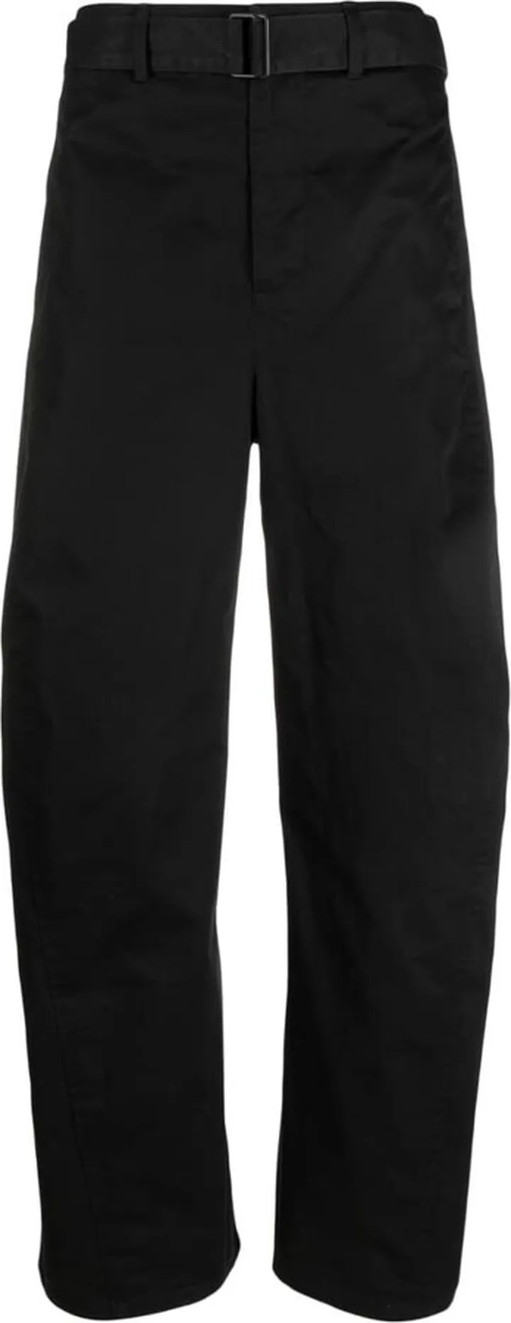 Black Cotton Belted Straight-Leg Trousers