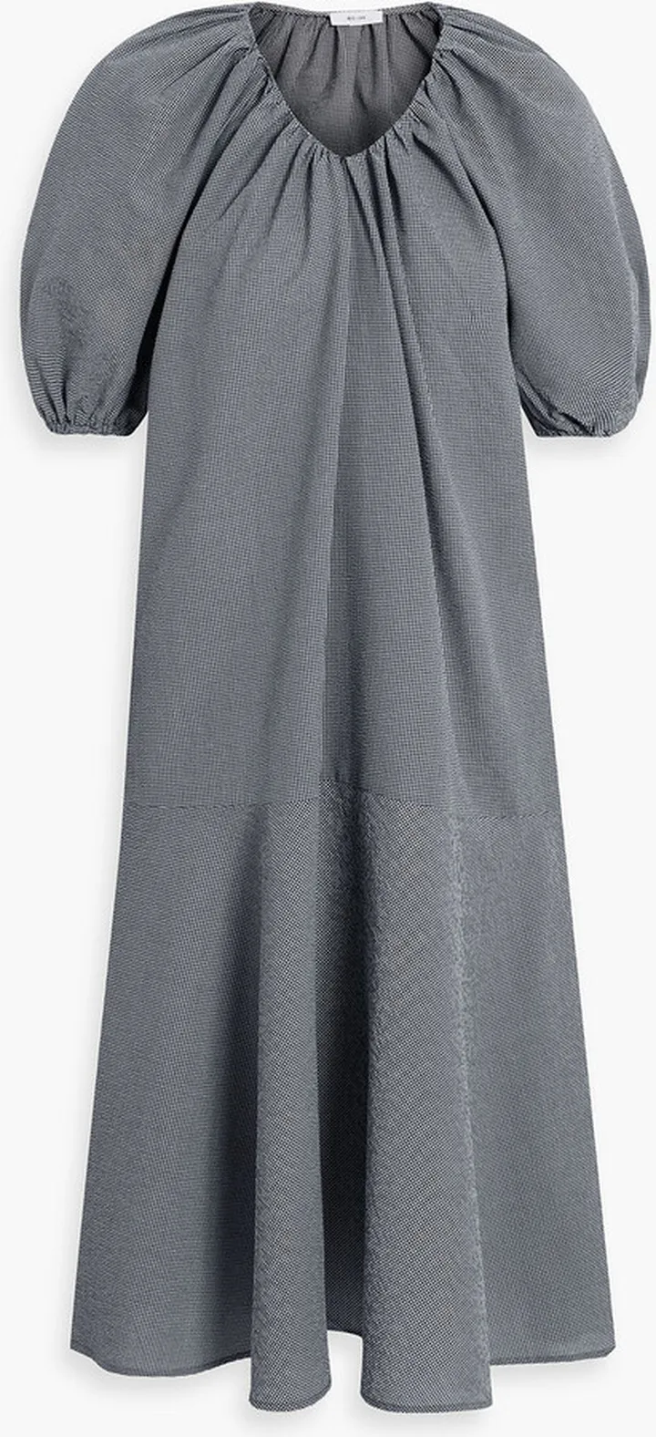 Esme gathered gingham cotton-blend seersucker midi dress