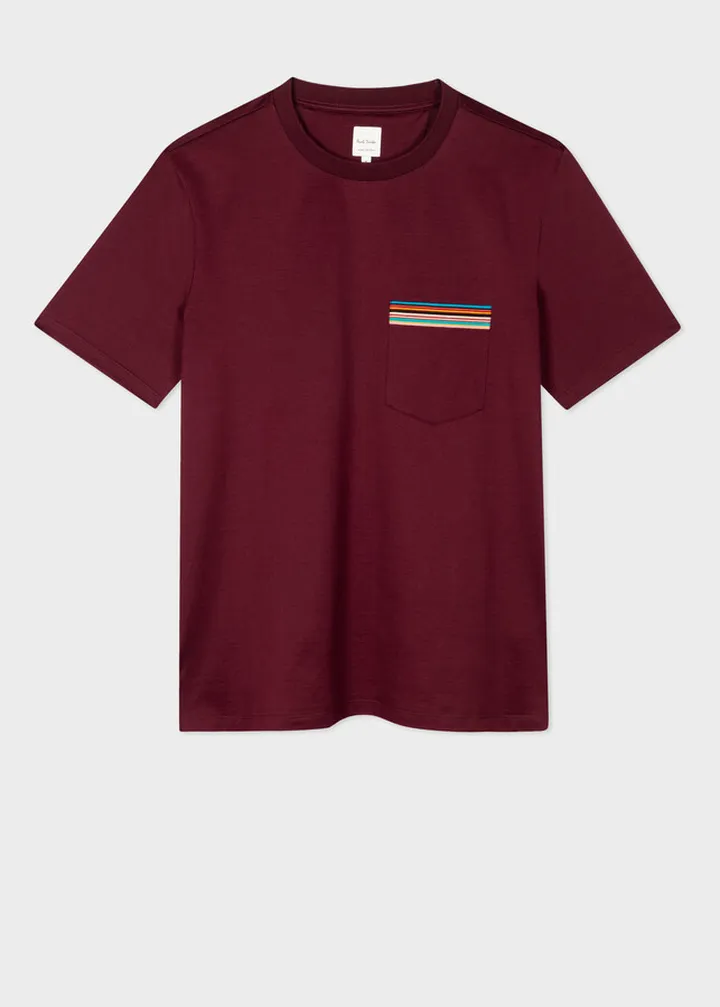 Burgundy 'Signature Stripe' Pocket T-Shirt