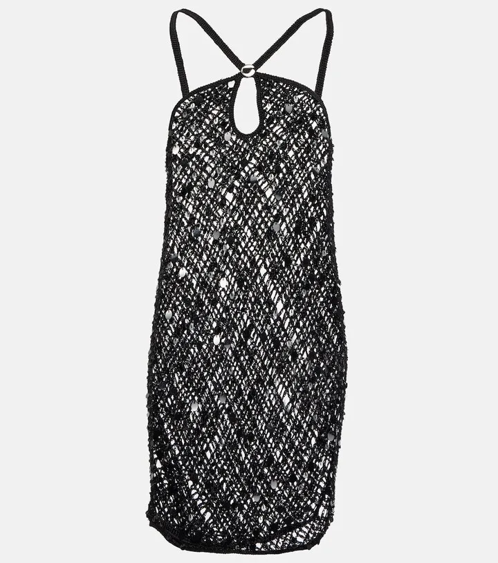 Sequin-embellished crochet mini dress