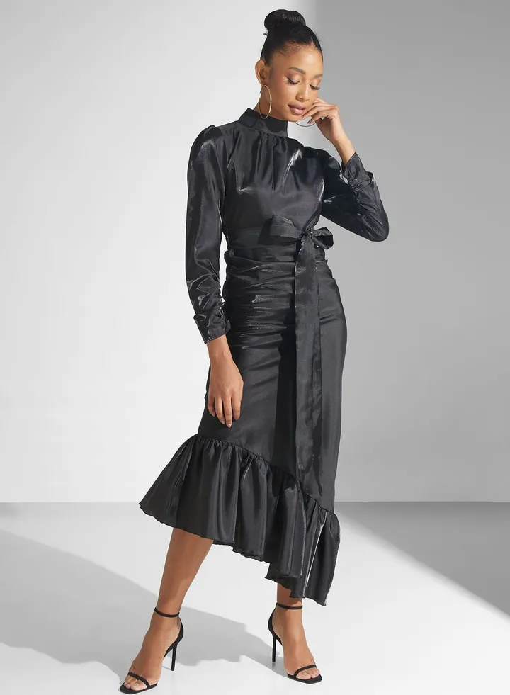 Tiered Hem Belted Dress