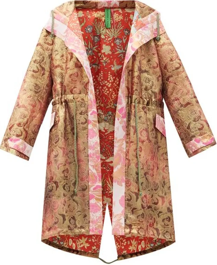 Vintage Silk-brocade Hooded Coat