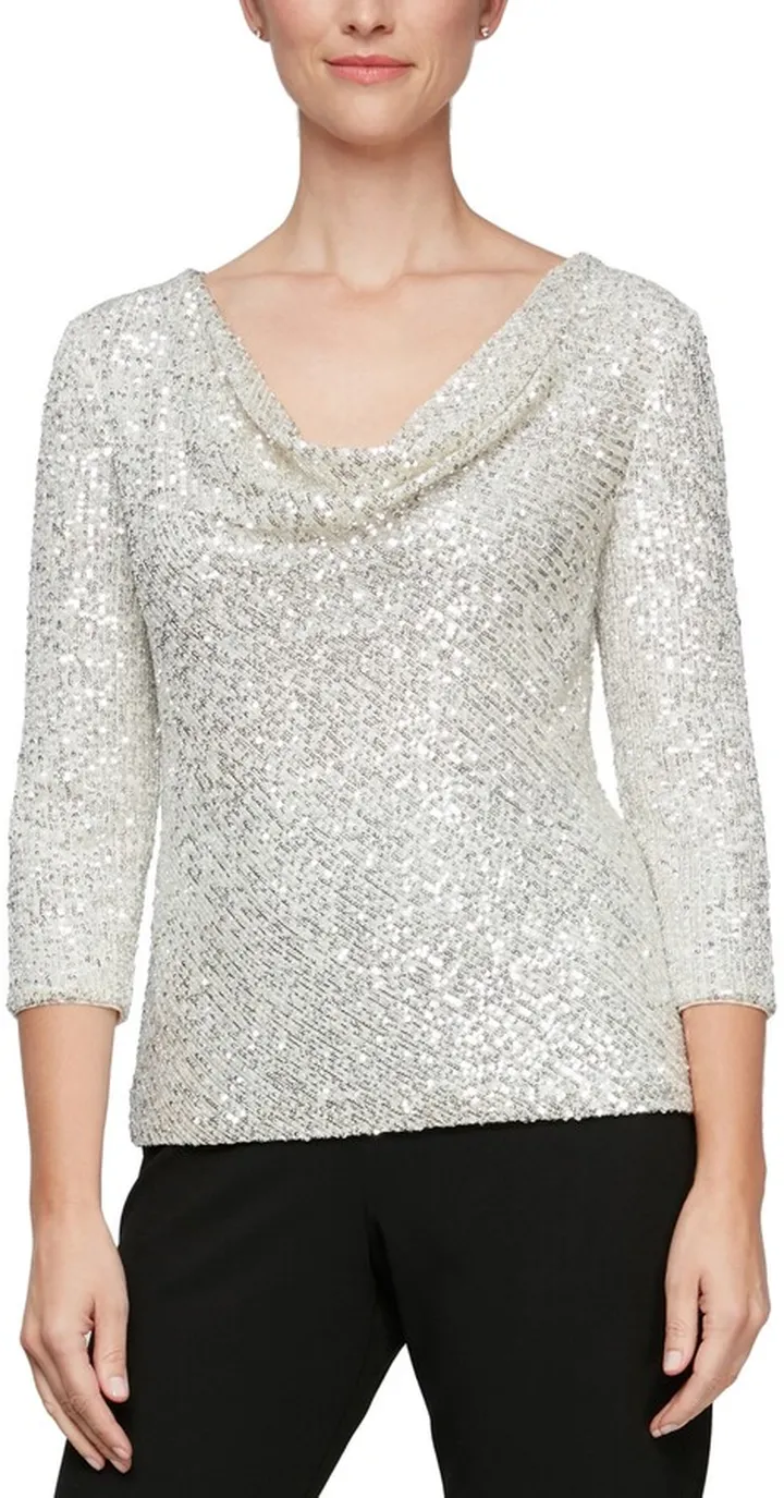 Alex Evenings Cowlneck Sequin Tunic
