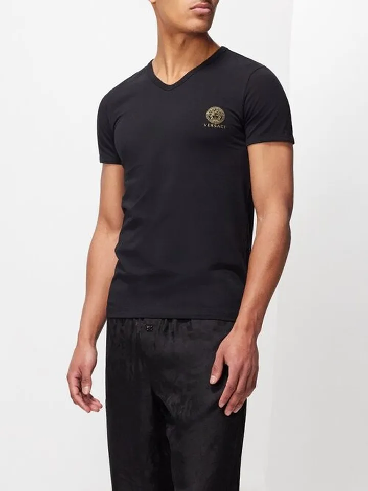 Medusa-print V-neck Cotton-blend T-shirt