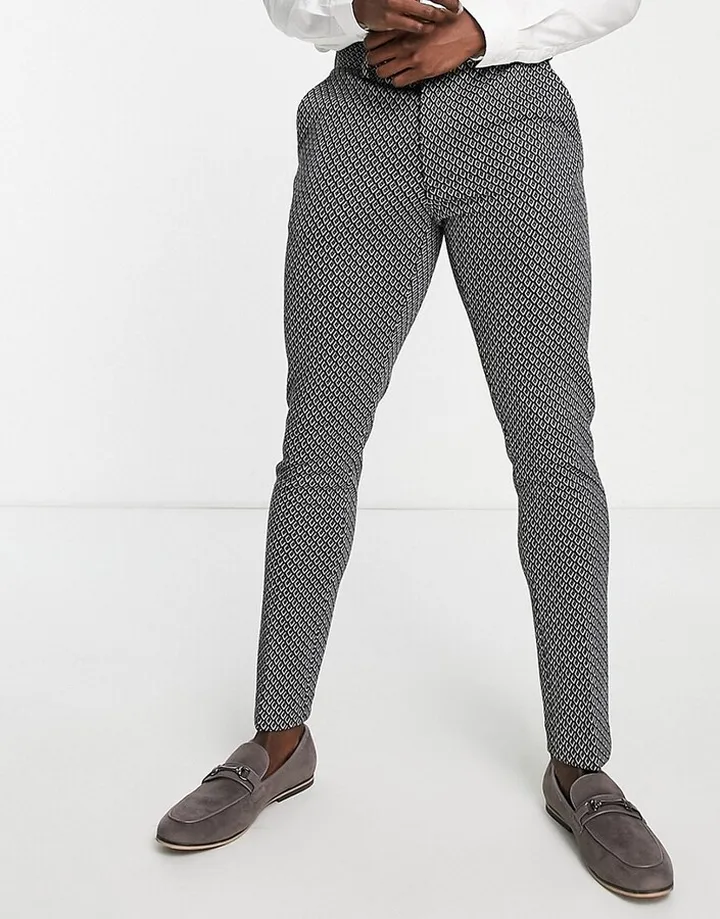 ASOS DESIGN skinny suit pants in dark turquoise geo