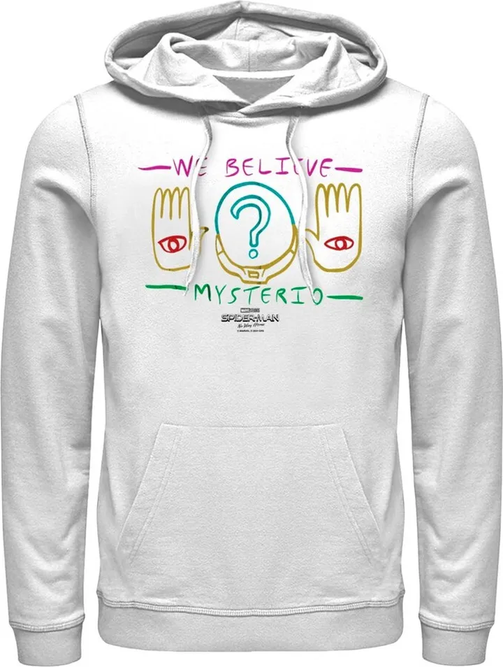 Men's Marvel Spider-Man: No Way Home We Believe Mysterio Hands Pull Over Hoodie - White - Small