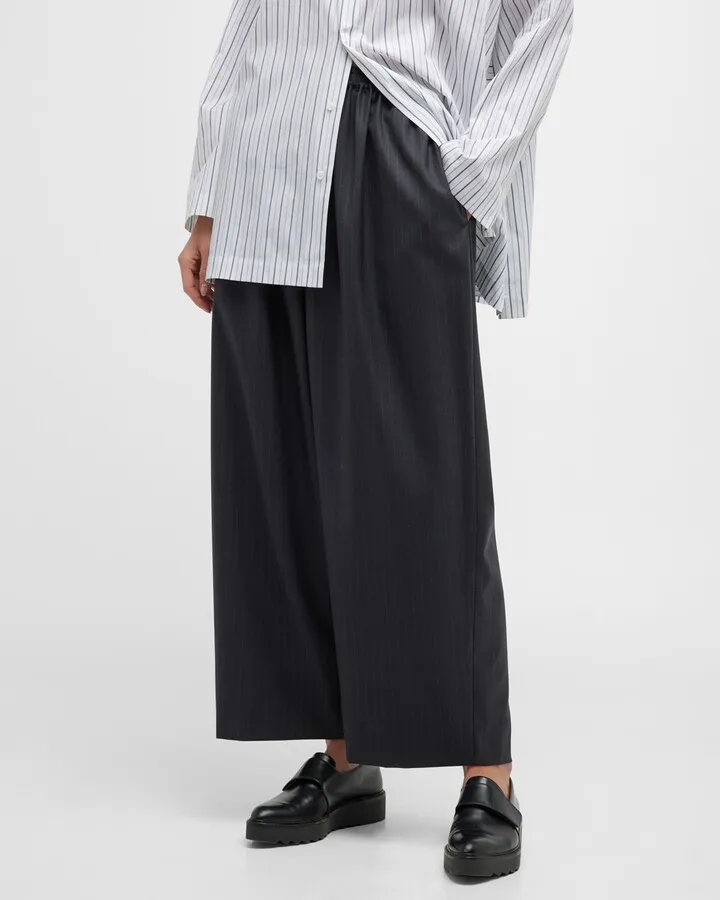 Pinstripe Wide-Leg Trousers
