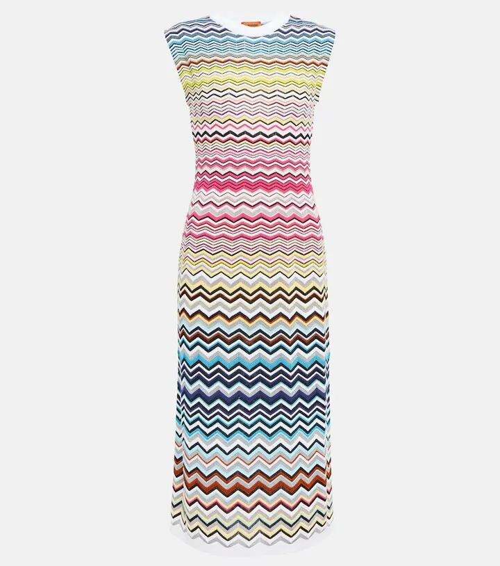 Zig-zag knit cotton-blend midi dress