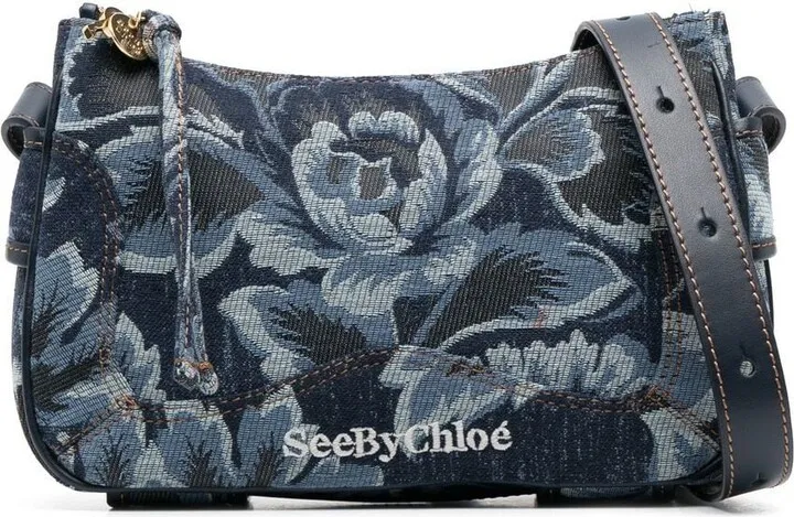 Denim Floral-Print Shoulder Bag