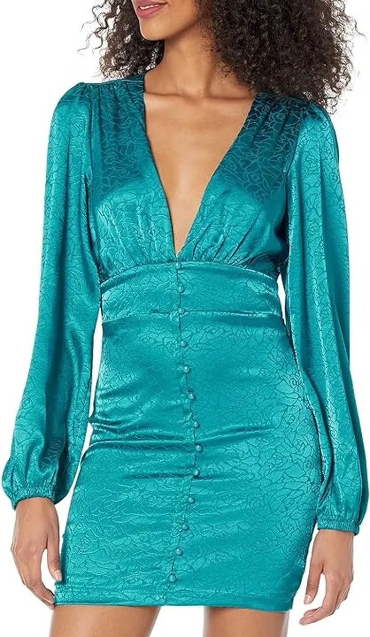 Bebe Satin Button-Up Jacquard Dress (Crystal Teal) Women's Dress