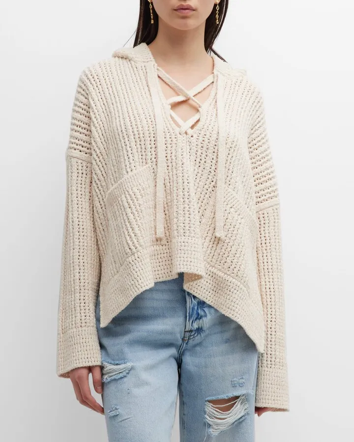 Journey Lace-Up Cotton Crochet Hoodie