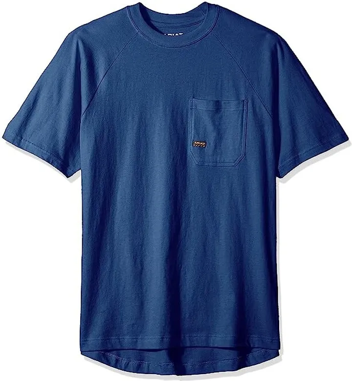 Ariat Men's Rebar Cottonstrong Short Sleeve Crewwork Utility Tee Shirt (Metal Blue) Men's Clothing