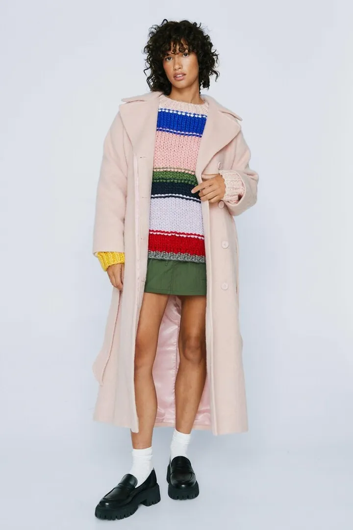 Nasty Gal Womens Petite Fuzzy Wool Blend Robe Coat